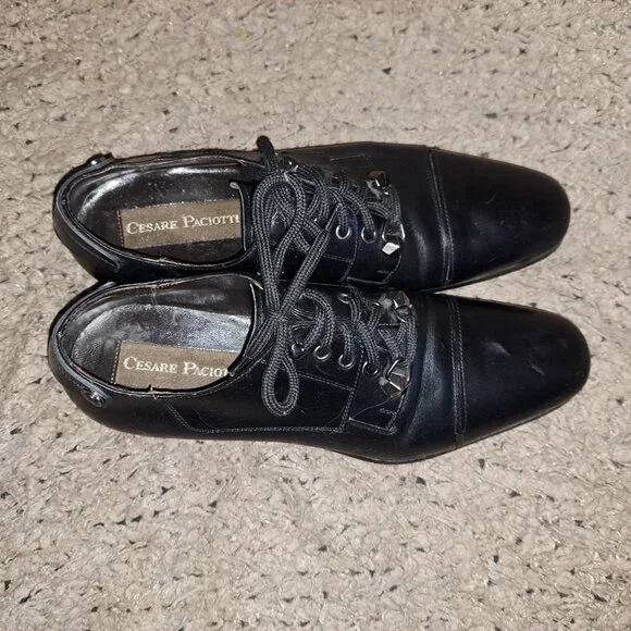 CESARE PACIOTTI-Black Leather Lace Up Oxfords-29630-Sz 7.5 US-Excellent Cesare Paciotti Black Leather Lace-Up Derby Shoes Size 7.5 UK main image 2